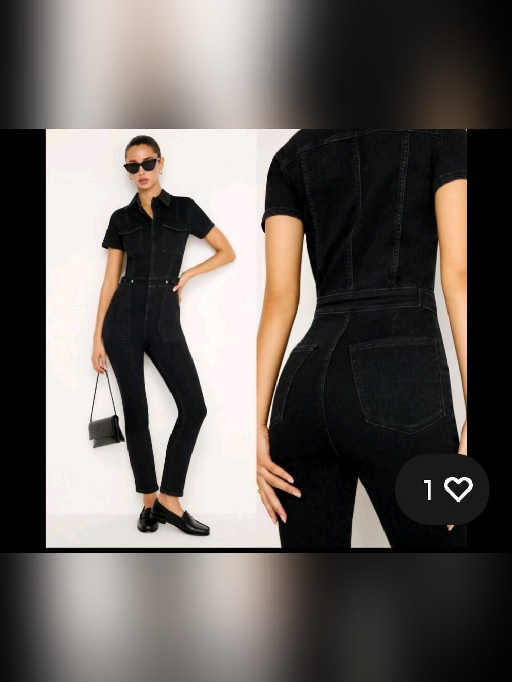 Good American Fit For Success Black Denim Jumpsuit Size 2 Medium 8 10